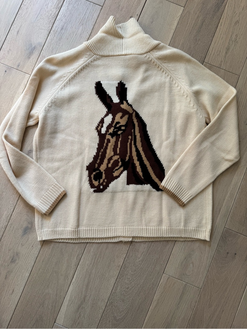 Source Unknown Cream Turtleneck Sweater with Horse Motif